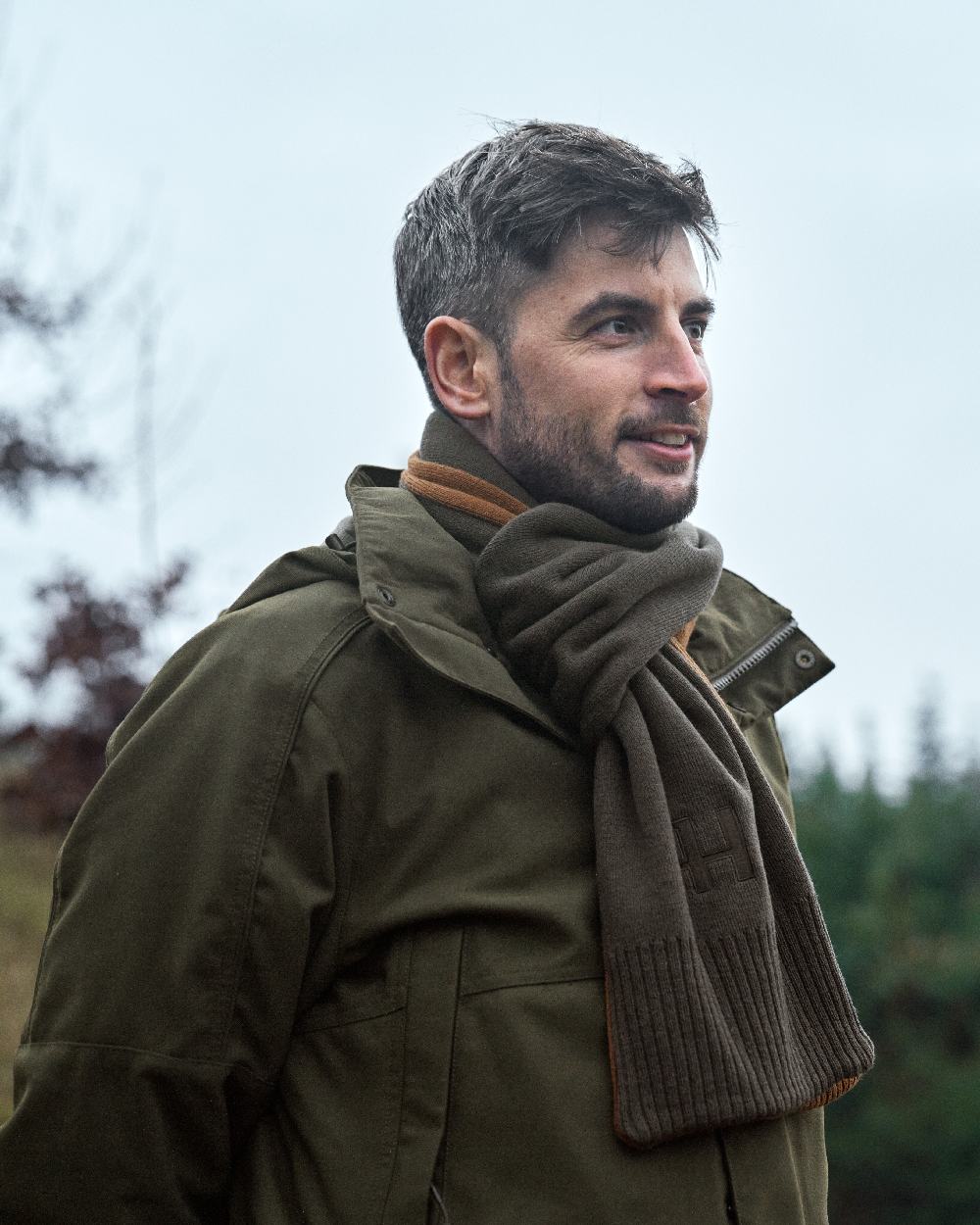 Shadow Brown Rustique Clay Coloured Harkila Reversible Scarf on outdoor background