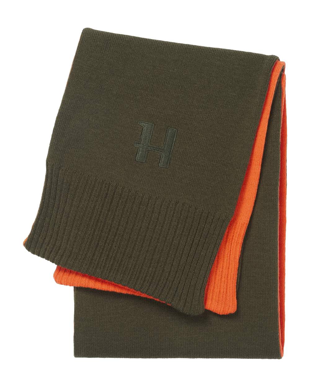 Willow Green Orange Coloured Harkila Reversible Scarf on white background