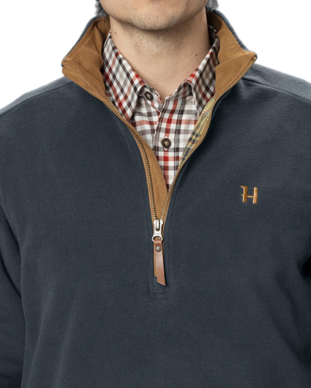 Dark Navy Coloured Harkila Sandhem 200 Fleece Pullover on white background