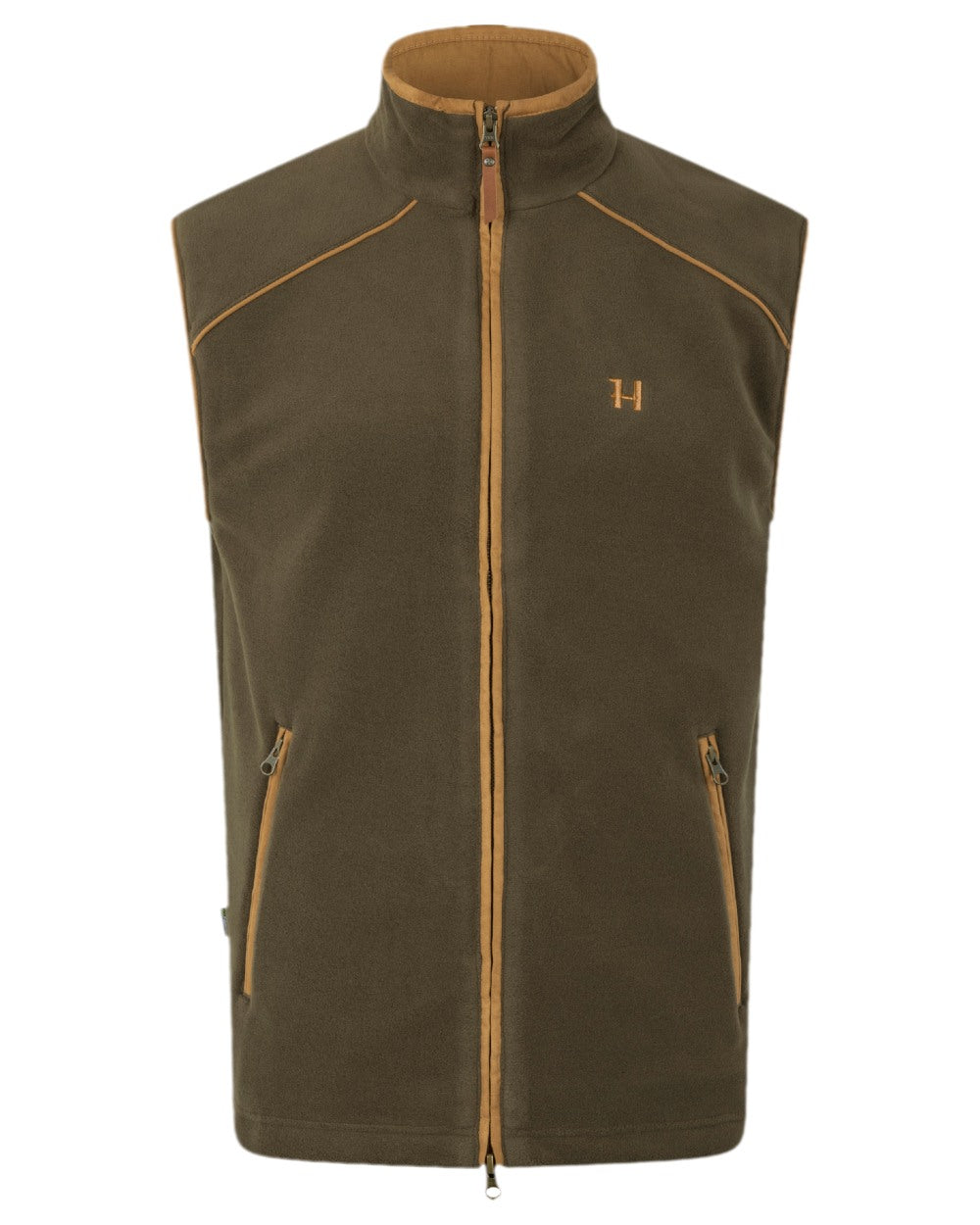 Willow Green Coloured Harkila Sandhem 200 Fleece Waistcoat on outdoor background