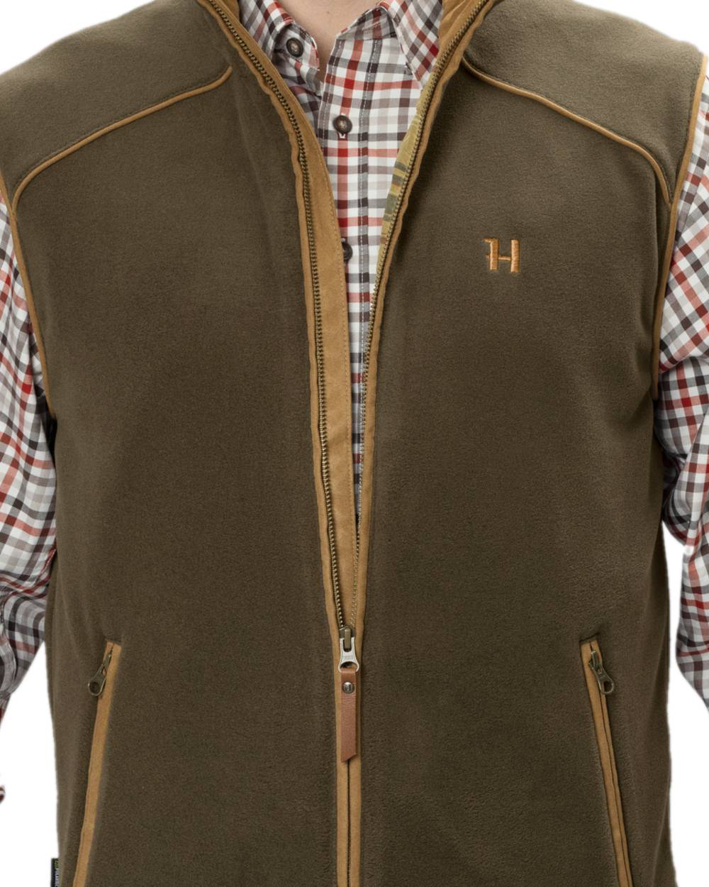 Willow Green Coloured Harkila Sandhem 200 Fleece Waistcoat on white background