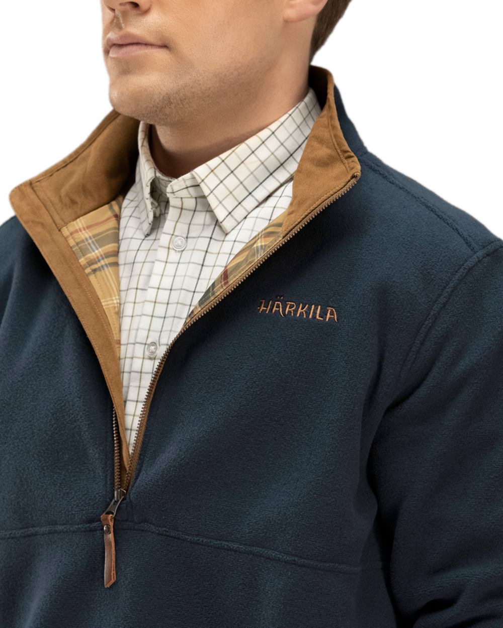 Dark Navy Melange Coloured Harkila Sandhem Fleece Pullover on white background