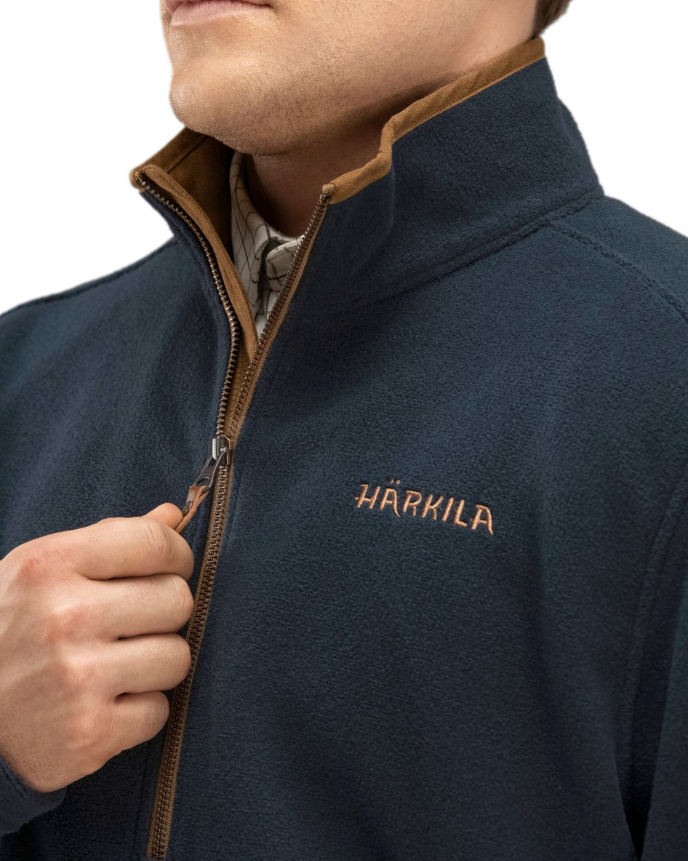 Dark Navy Melange Coloured Harkila Sandhem Fleece Pullover on white background