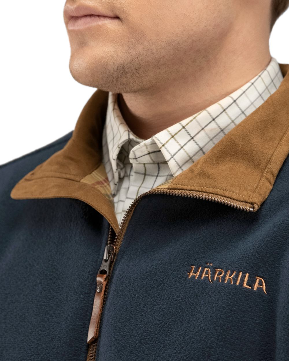 Dark Navy Melange Coloured Harkila Sandhem Fleece Pullover on white background