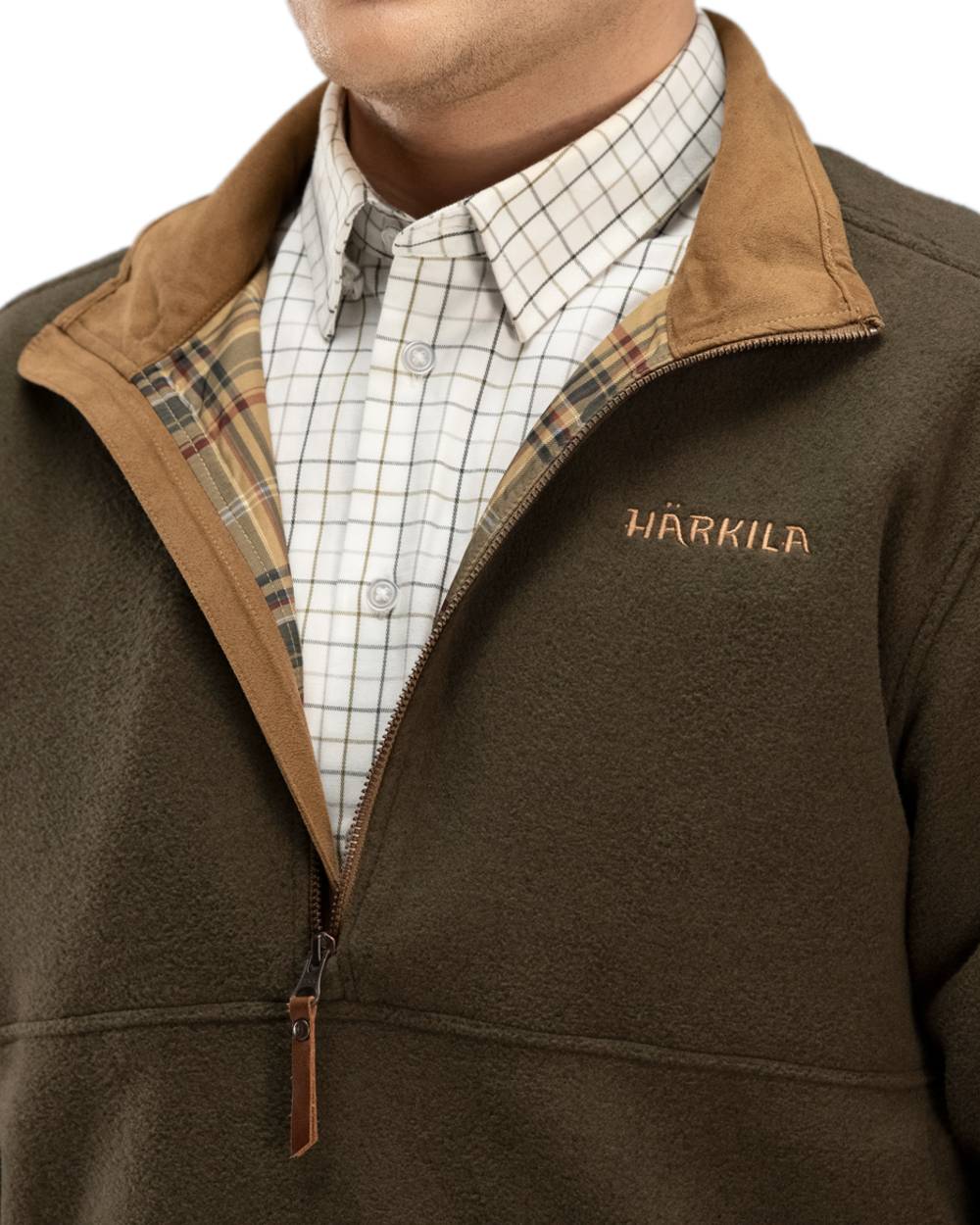 Willow Green Melange Coloured Harkila Sandhem Fleece Pullover on white background