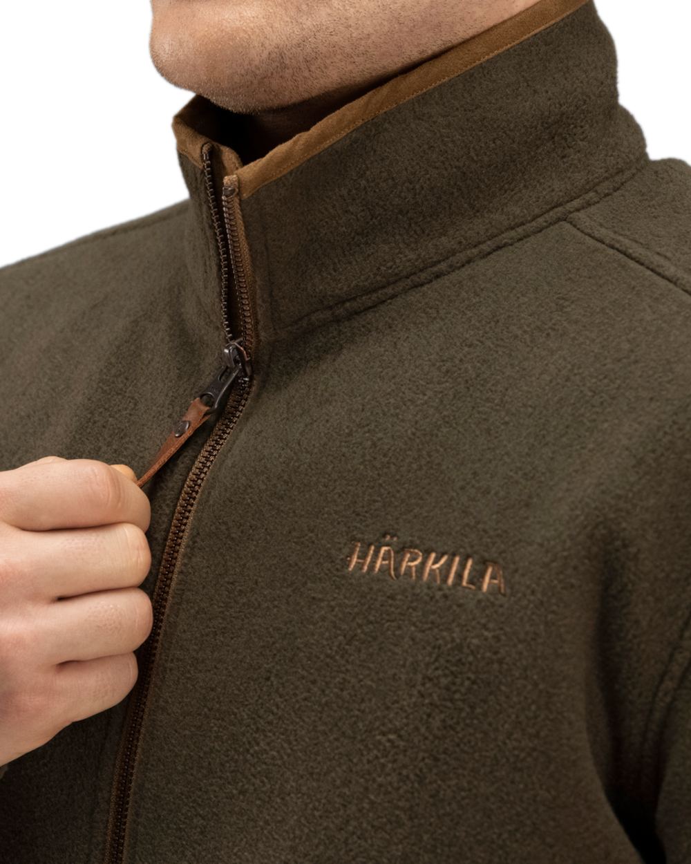 Willow Green Melange Coloured Harkila Sandhem Fleece Pullover on white background