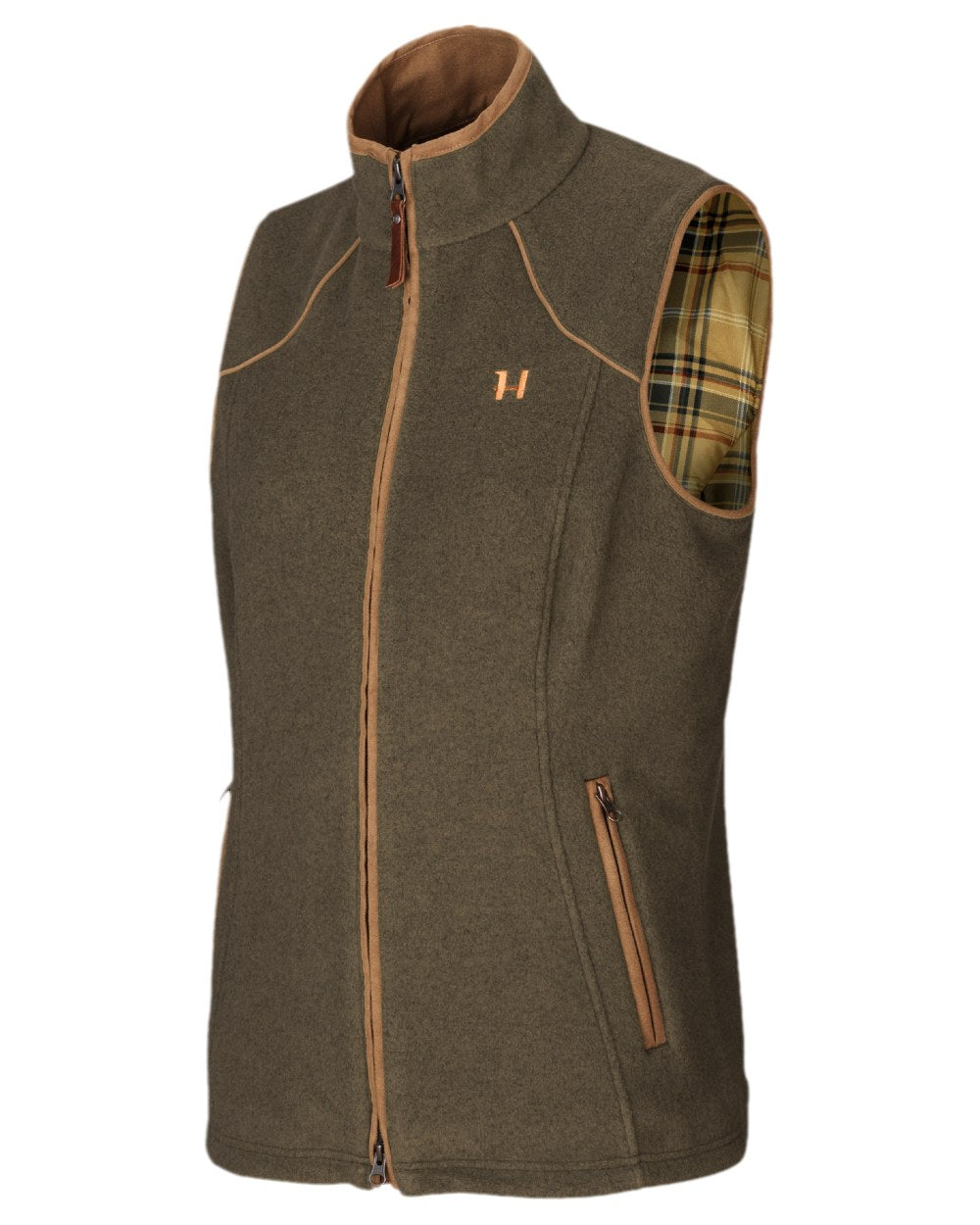 Willow Green Melange Coloured Harkila Sandhem Lady Fleece Waistcoat on white background