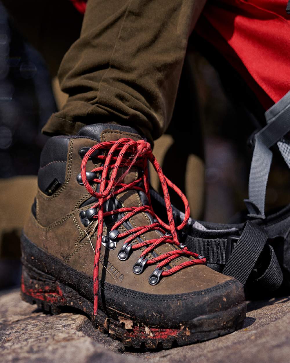 Willow Green Coloured Harkila Saxnas Womens GTX Boots on blurry background