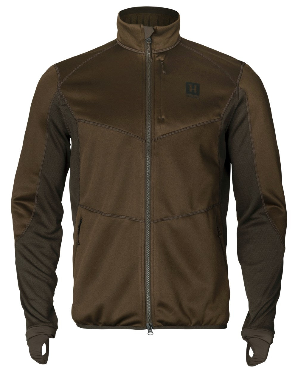 Willow Green Deep Brown Coloured Harkila Scandinavian Fleece Jacket on white background