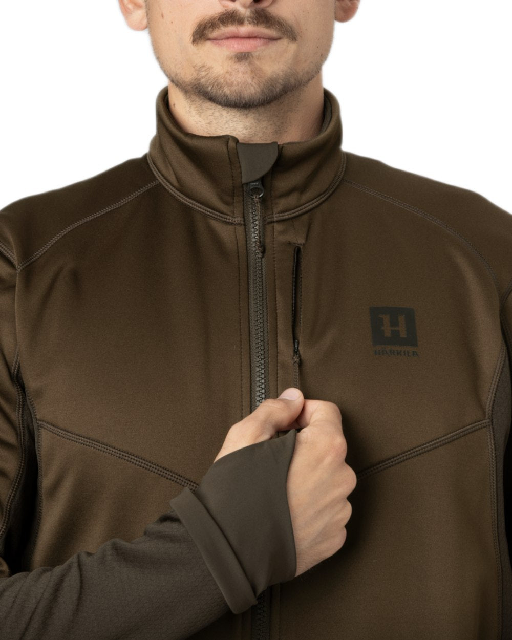 Willow Green Deep Brown Coloured Harkila Scandinavian Fleece Jacket on white background
