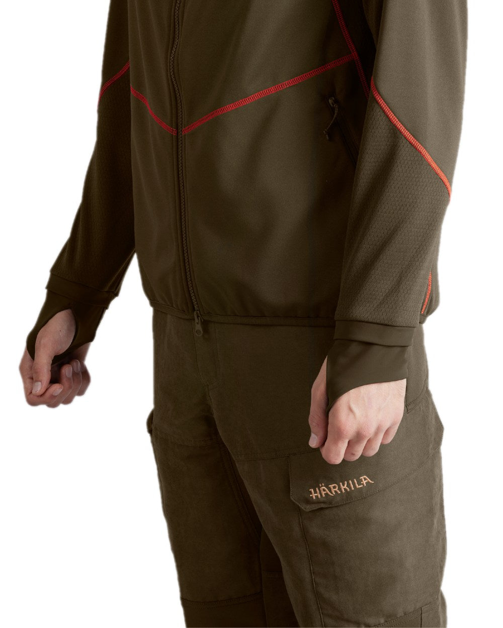 Willow Green Shadow Brown Coloured Harkila Scandinavian Fleece Jacket on white background