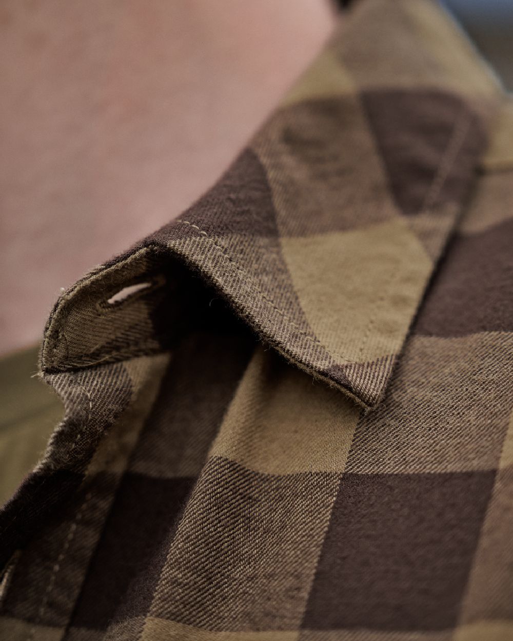 Antique Bronze Check Coloured Harkila Scandinavian Long Sleeve Shirt on blurry background