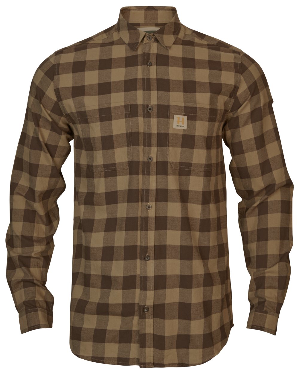 Antique Bronze Check coloured Harkila Scandinavian Long Sleeve Shirt on white background