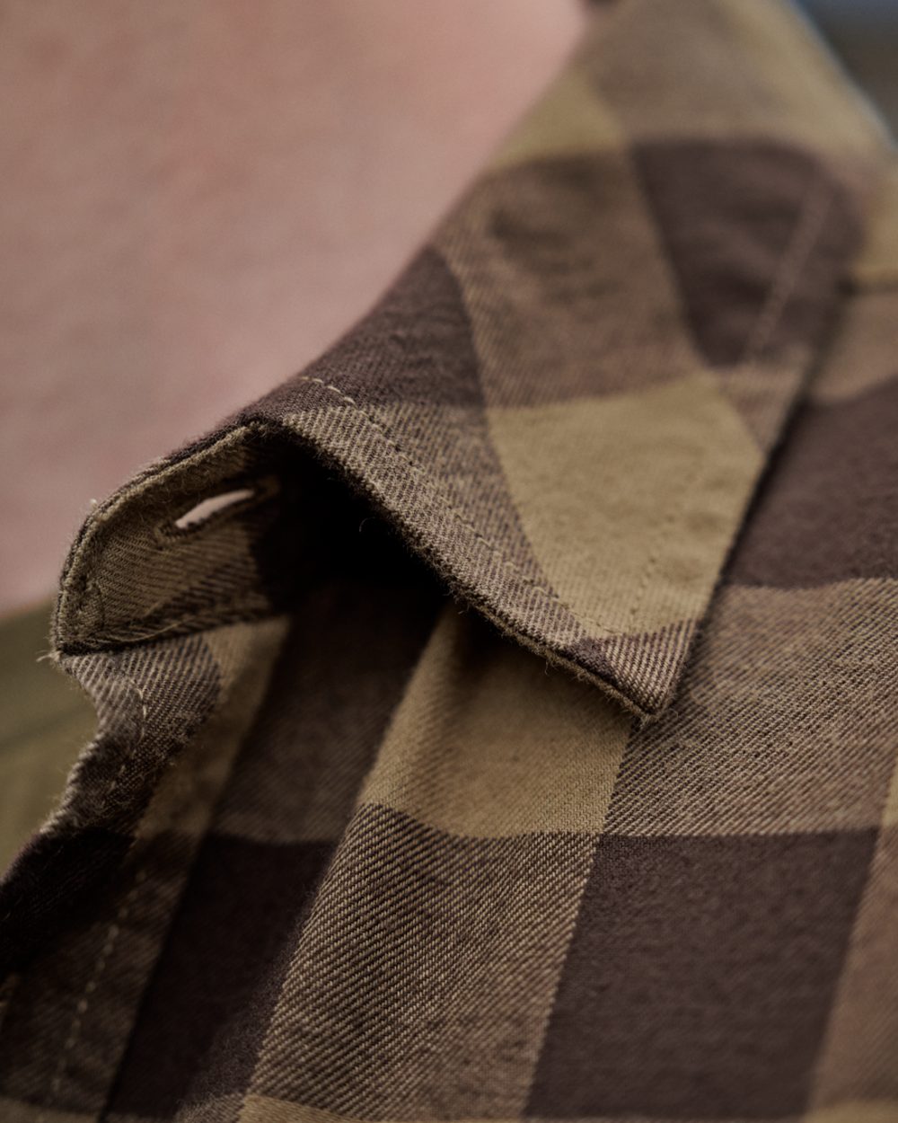Antique Bronze Check coloured Harkila Scandinavian Long Sleeve Shirt on outdoor background