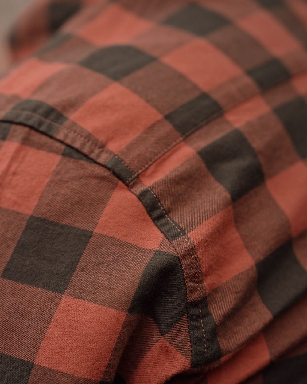 Autumn Orange Check coloured Harkila Scandinavian Long Sleeve Shirt on outdoor background