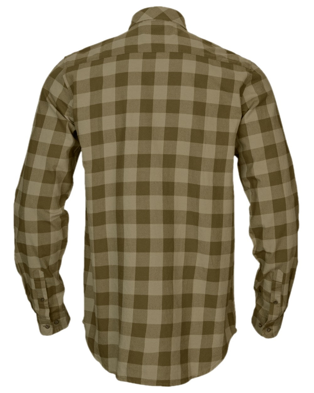 Dark Olive Check Coloured Harkila Scandinavian Long Sleeve Shirt on white background
