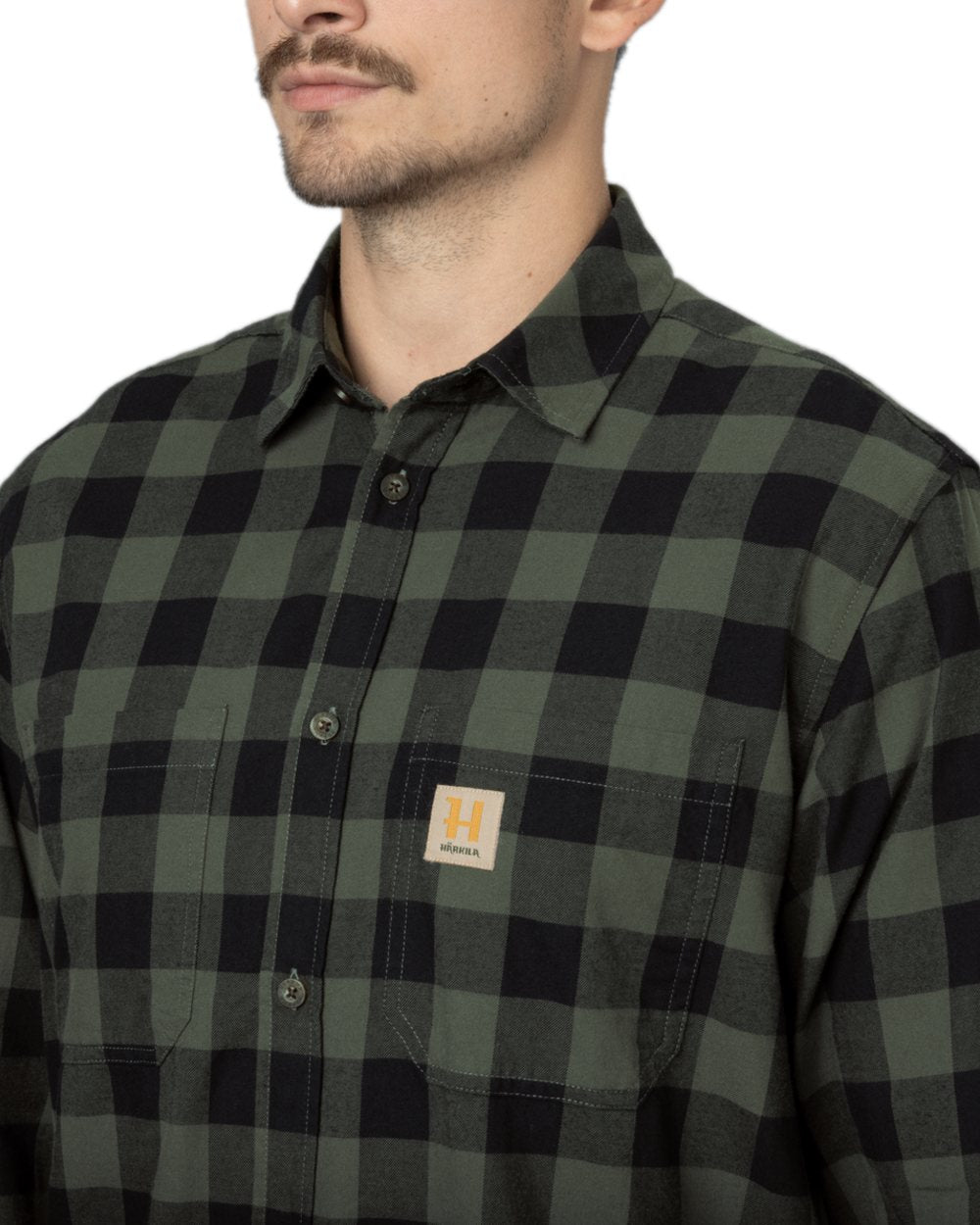 Green Check Coloured Harkila Scandinavian Long Sleeve Shirt on white background
