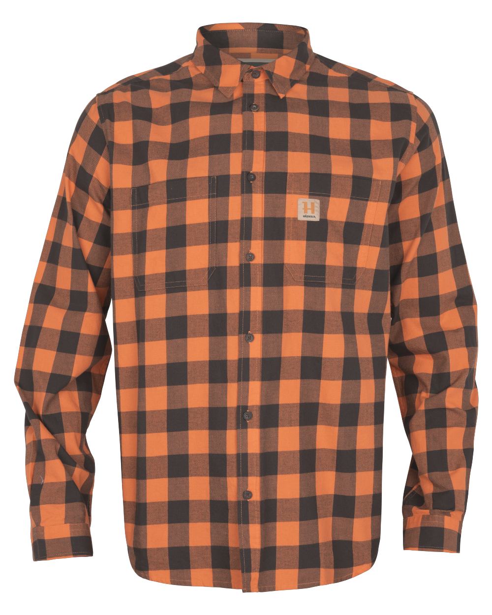 Mandarin Check Coloured Harkila Scandinavian Long Sleeve Shirt on white background