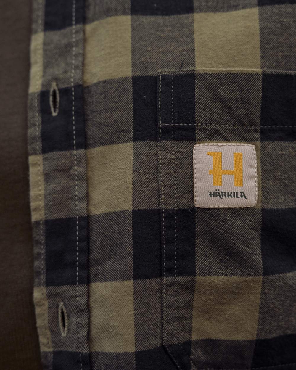Tarmac Check coloured Harkila Scandinavian Long Sleeve Shirt on outdoor background