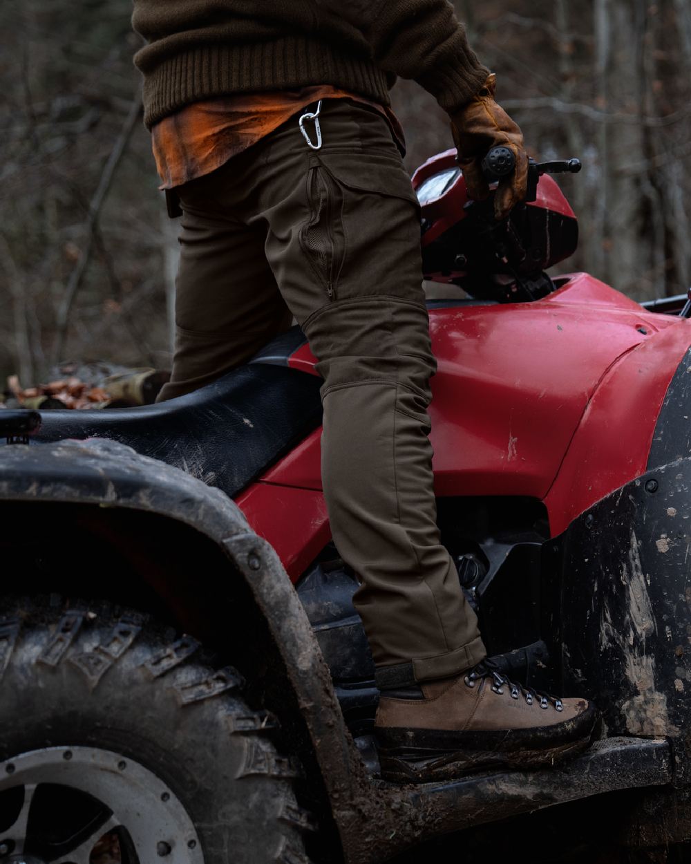 Shadow Brown Deep Brown coloured Harkila Scandinavian Trousers on woodland background