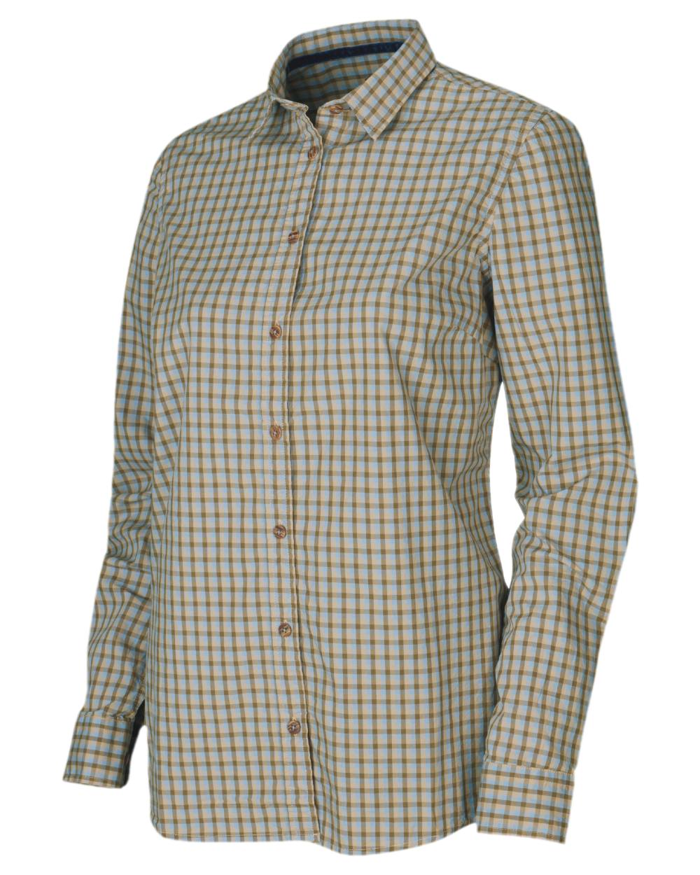 Heritage Blue Check Coloured Harkila Selja Lady Long Sleeved Shirt on white background