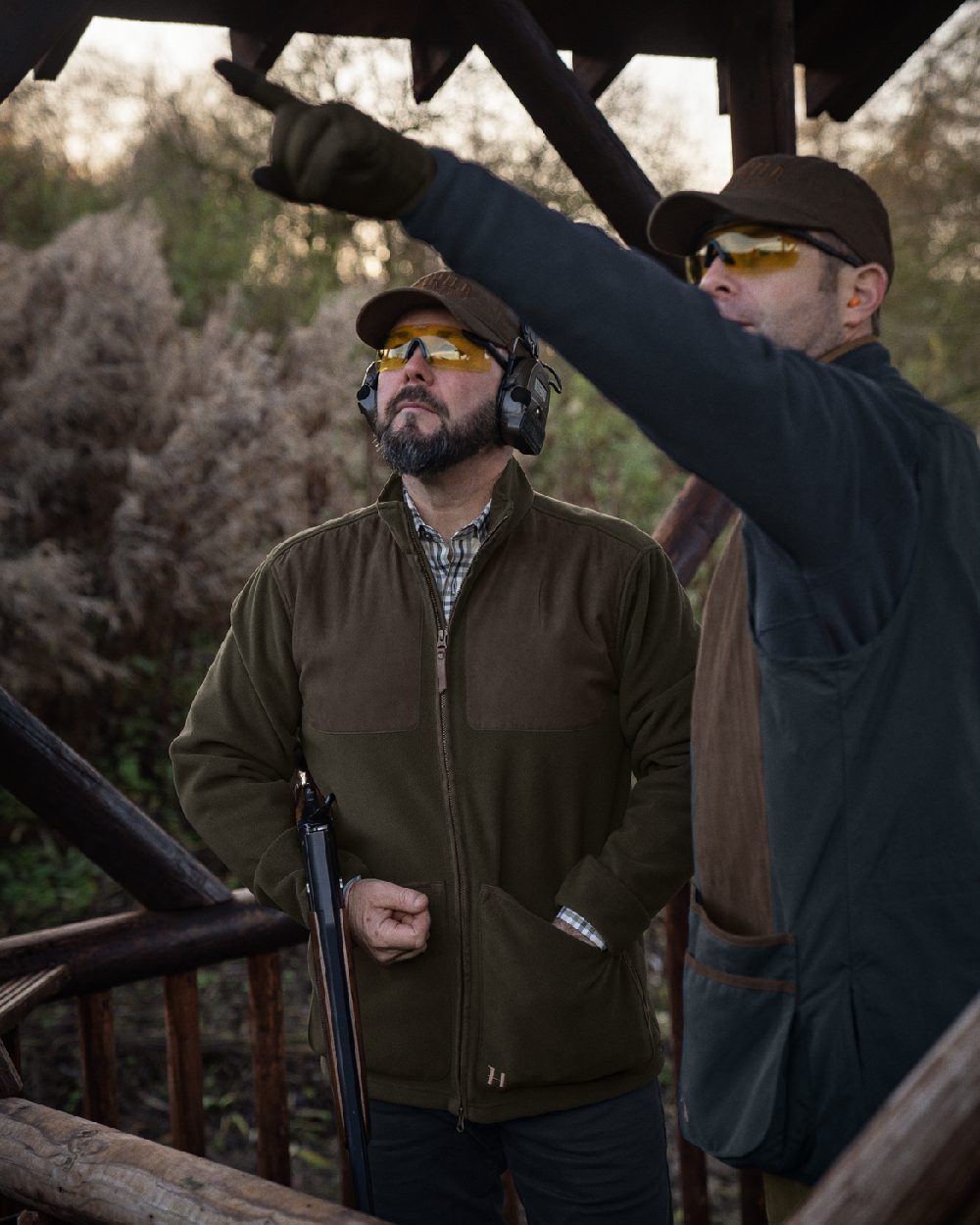 Willow Green Coloured Harkila Stornoway Active Shooting HSP Jacket on outdoor background