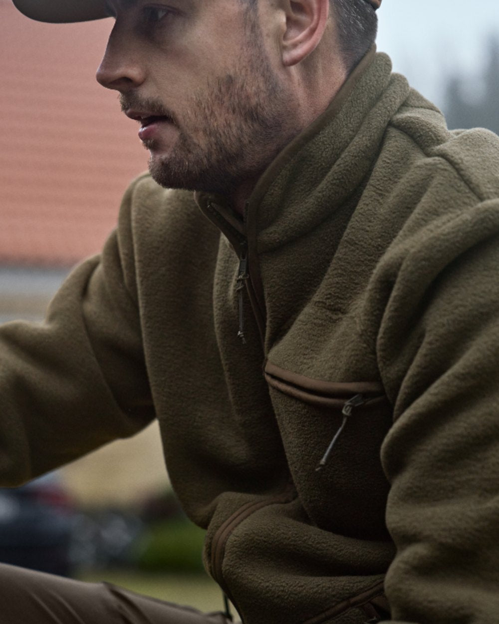 Willow Green Coloured Harkila Torsby Fleece Jacket on outdoor background