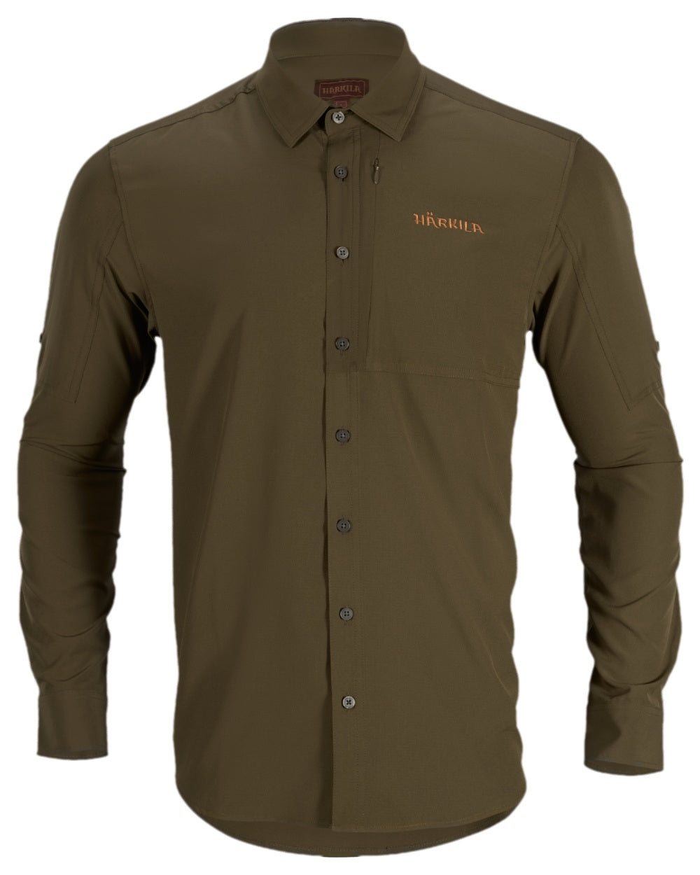 Willow Green Coloured Harkila Trail L/S Shirt on white background