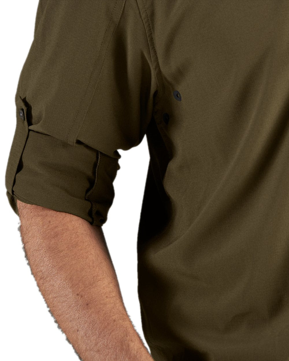 Willow Green Coloured Harkila Trail L/S Shirt on white background