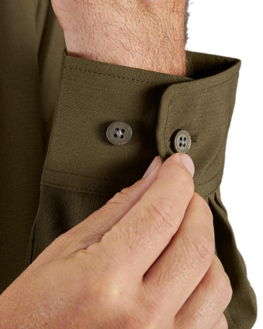 Willow Green Coloured Harkila Trail L/S Shirt on white background