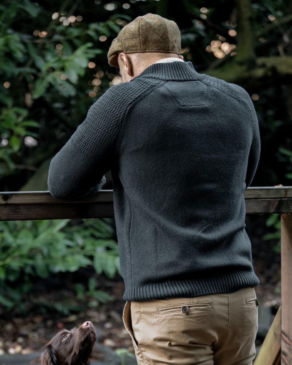 Dark Navy Coloured Harkila Vincent Merino Half Zip Pullover on forest background