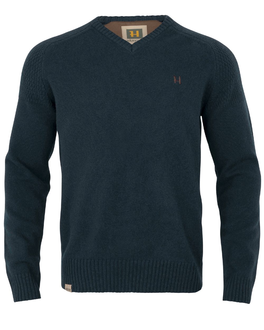 Dark Navy Coloured Harkila Vincent Merino V-Neck Pullover on white background