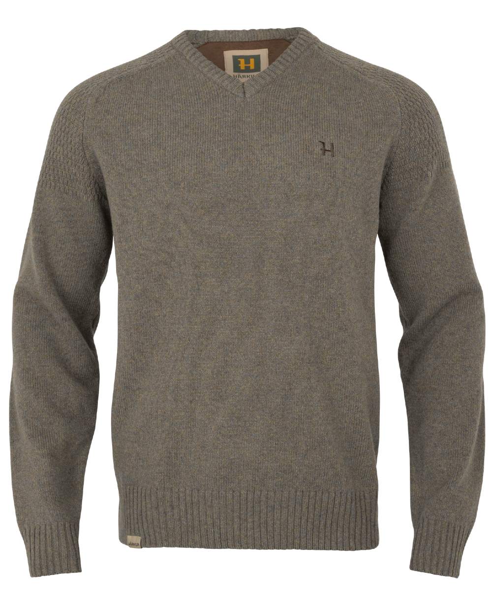 Dark Sand Coloured Harkila Vincent Merino V-Neck Pullover on white background