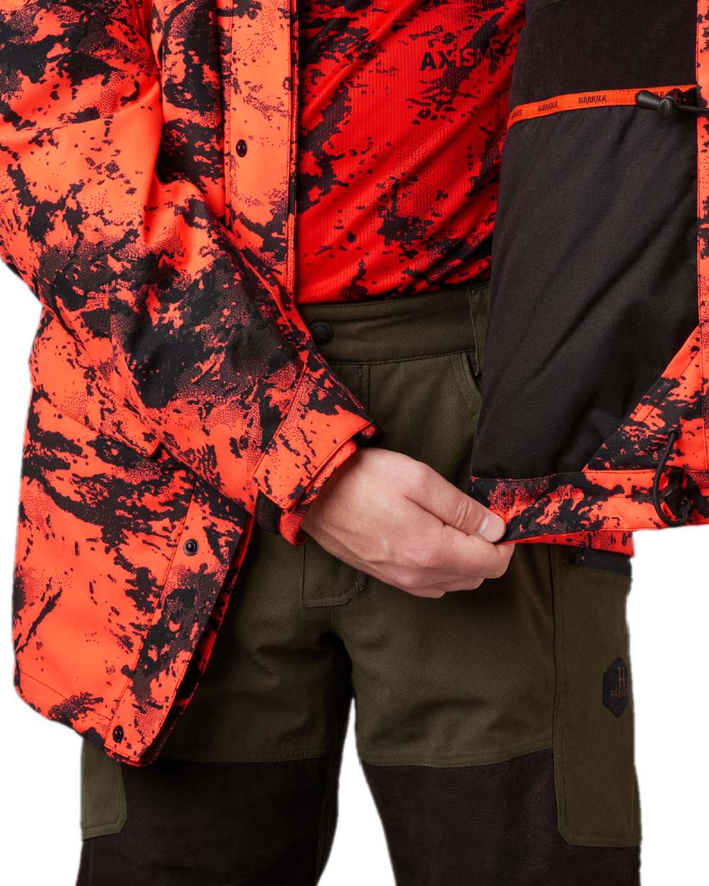 AXIS Orange Blaze Coloured Harkila Wildboar Pro HWS Insulated Jacket on white background