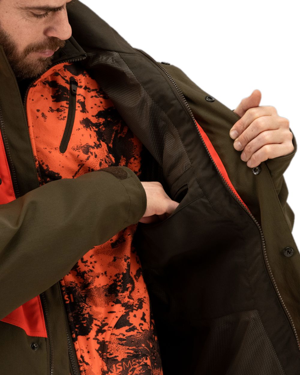 Wildboar Orange Willow Green Coloured Harkila Wildboar Pro Jacket on white background