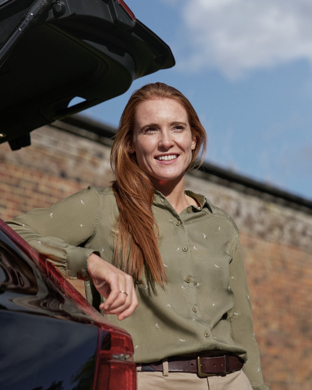 Dust Green Flying Ducks coloured Harkila Womens Abigail Long Sleeve Shirt on white background