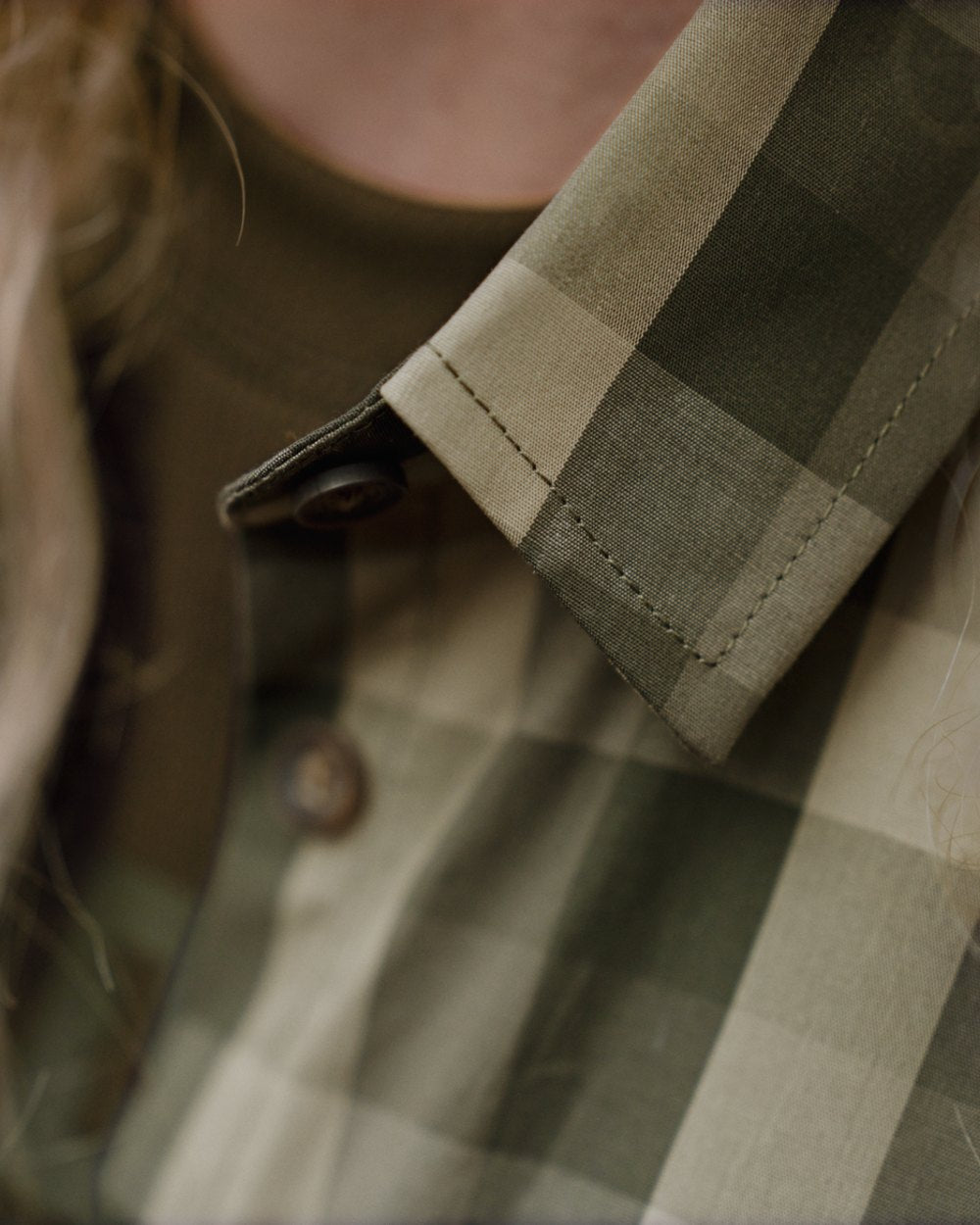 Forest Night Check coloured Harkila Womens Akeena Long Sleeve Shirt close up