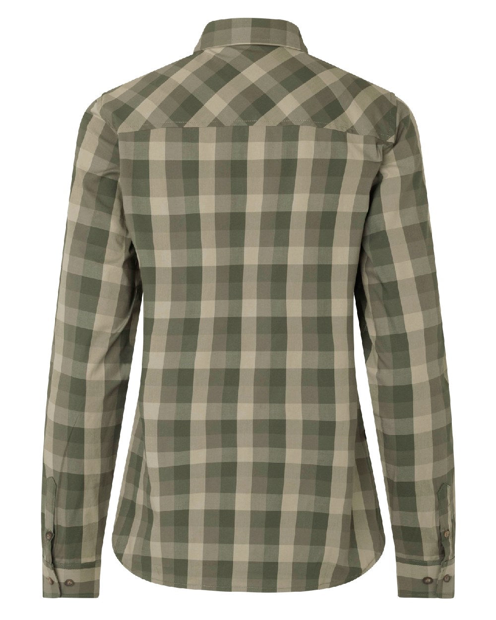 Forest Night Check coloured Harkila Womens Akeena Long Sleeve Shirt on white background