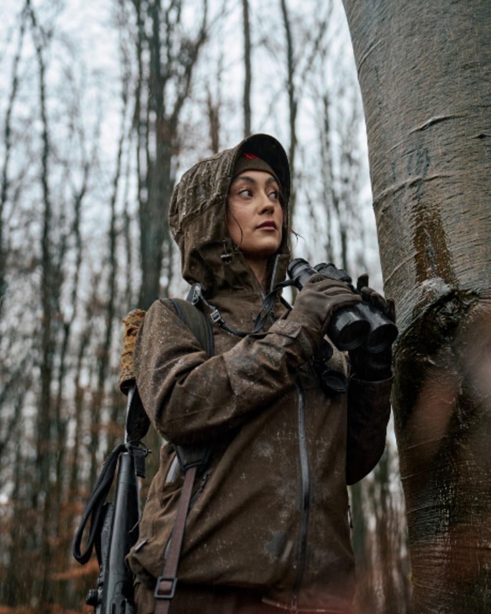 Hunting Green Coloured Harkila Womens Aspire HWS Jacket on outdoor background