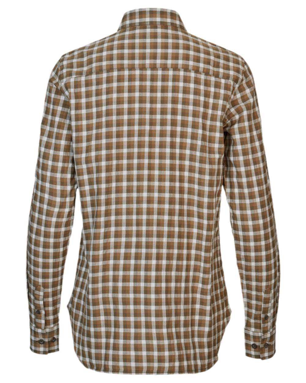 Dark Olive Check Coloured Harkila Womens Fjell Long Sleeve Shirt on white background