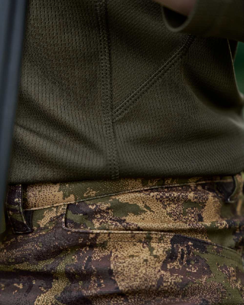 Willow Green Coloured Harkila Womens Instinct Long Sleeve T-Shirt on blurry background