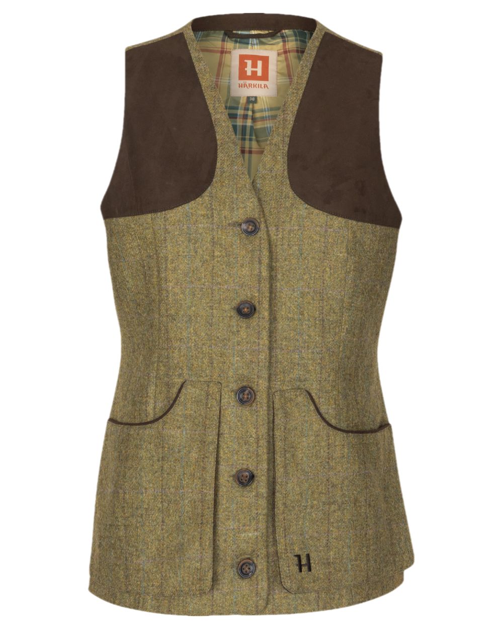Olive Coloured Harkila Womens Jura Shooting Waistcoat on white background
