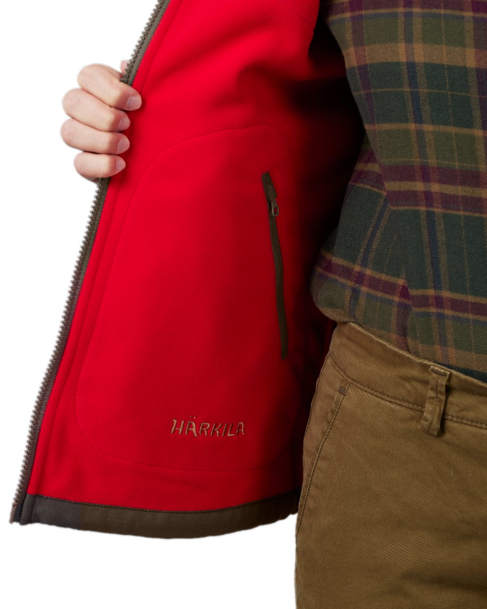 Brown Red Coloured Harkila Womens Kamko Reversible Windstopper Fleece Jacket on white background