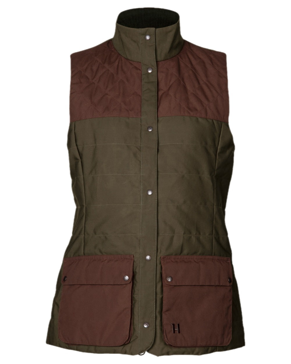 Dark Warm Olive Burgundy Coloured Harkila Womens Retrieve Waistcoat on white background