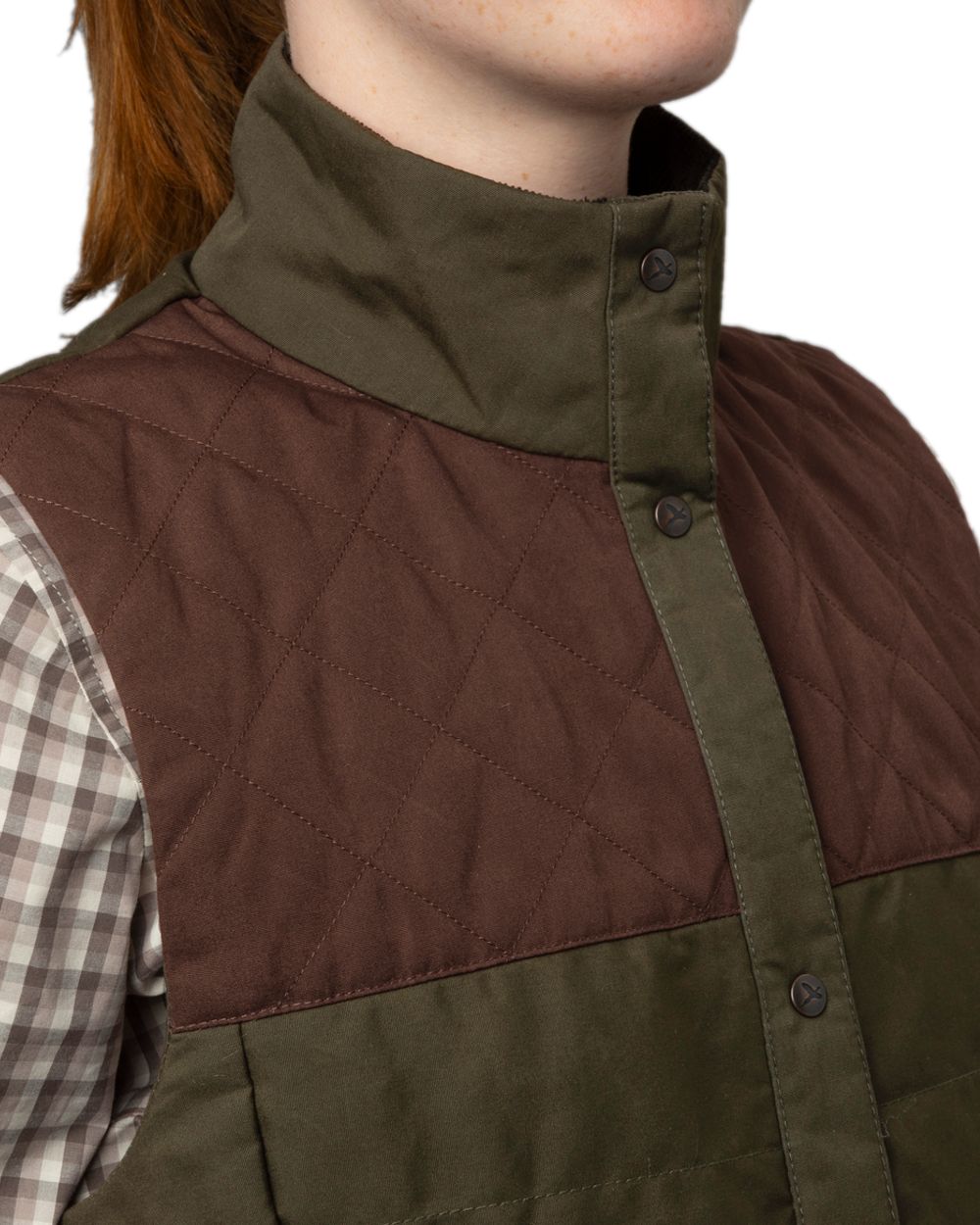 Dark Warm Olive Burgundy Coloured Harkila Womens Retrieve Waistcoat on white background