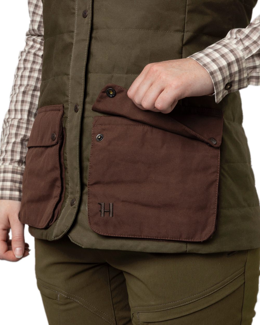 Dark Warm Olive Burgundy Coloured Harkila Womens Retrieve Waistcoat on white background