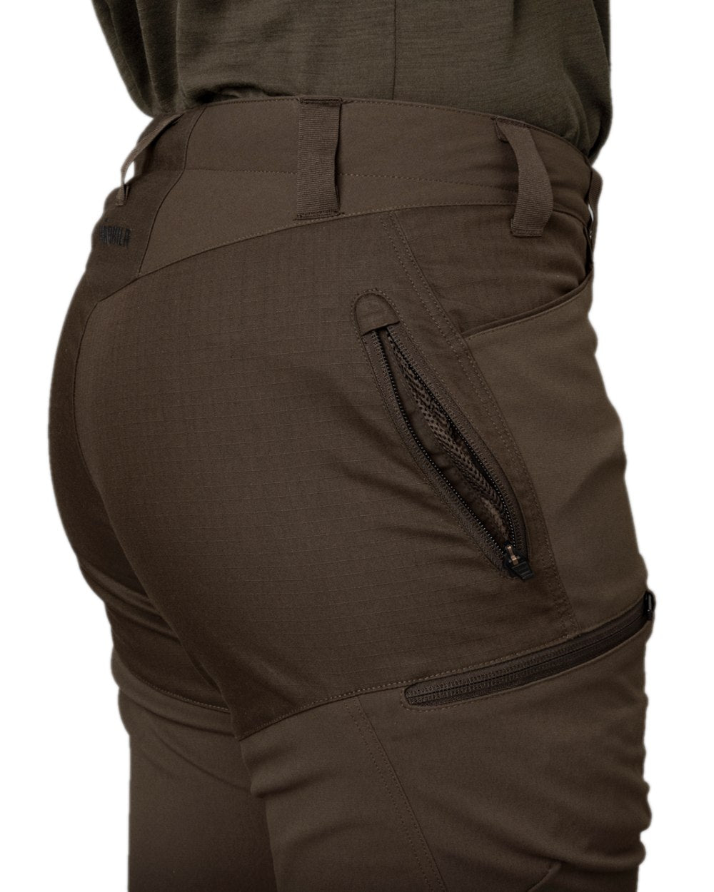 Slate Brown Willow Green Coloured Harkila Womens Runa Pants on white background