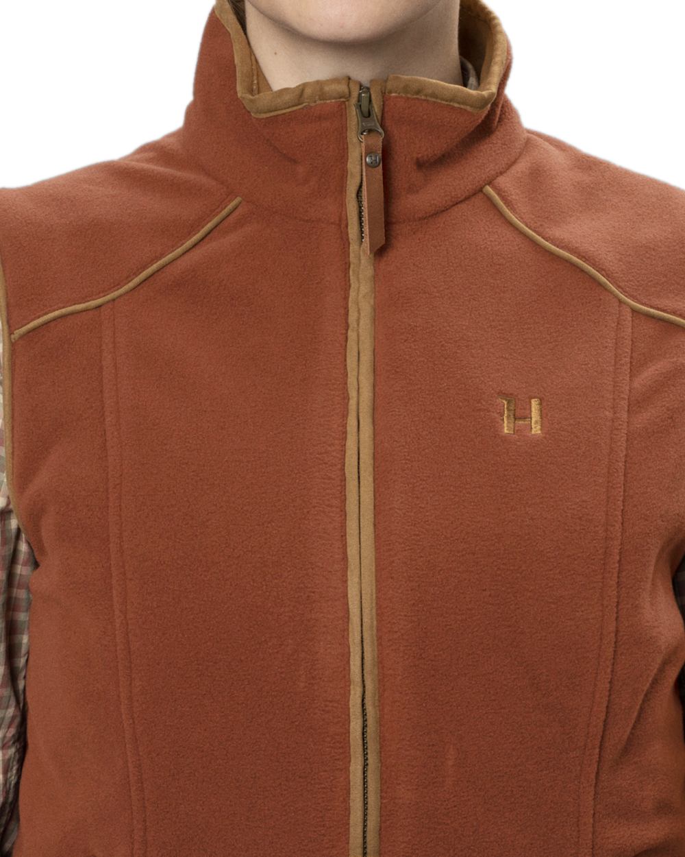 Arabian Spice Coloured Harkila Womens Sandhem 200 Fleece Waistcoat on white background