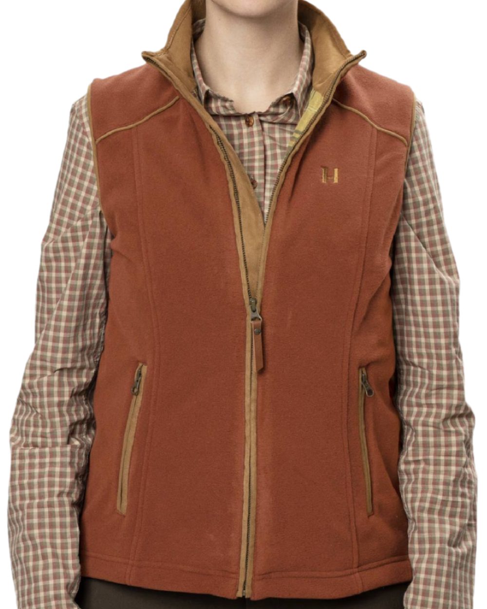 Arabian Spice Coloured Harkila Womens Sandhem 200 Fleece Waistcoat on white background