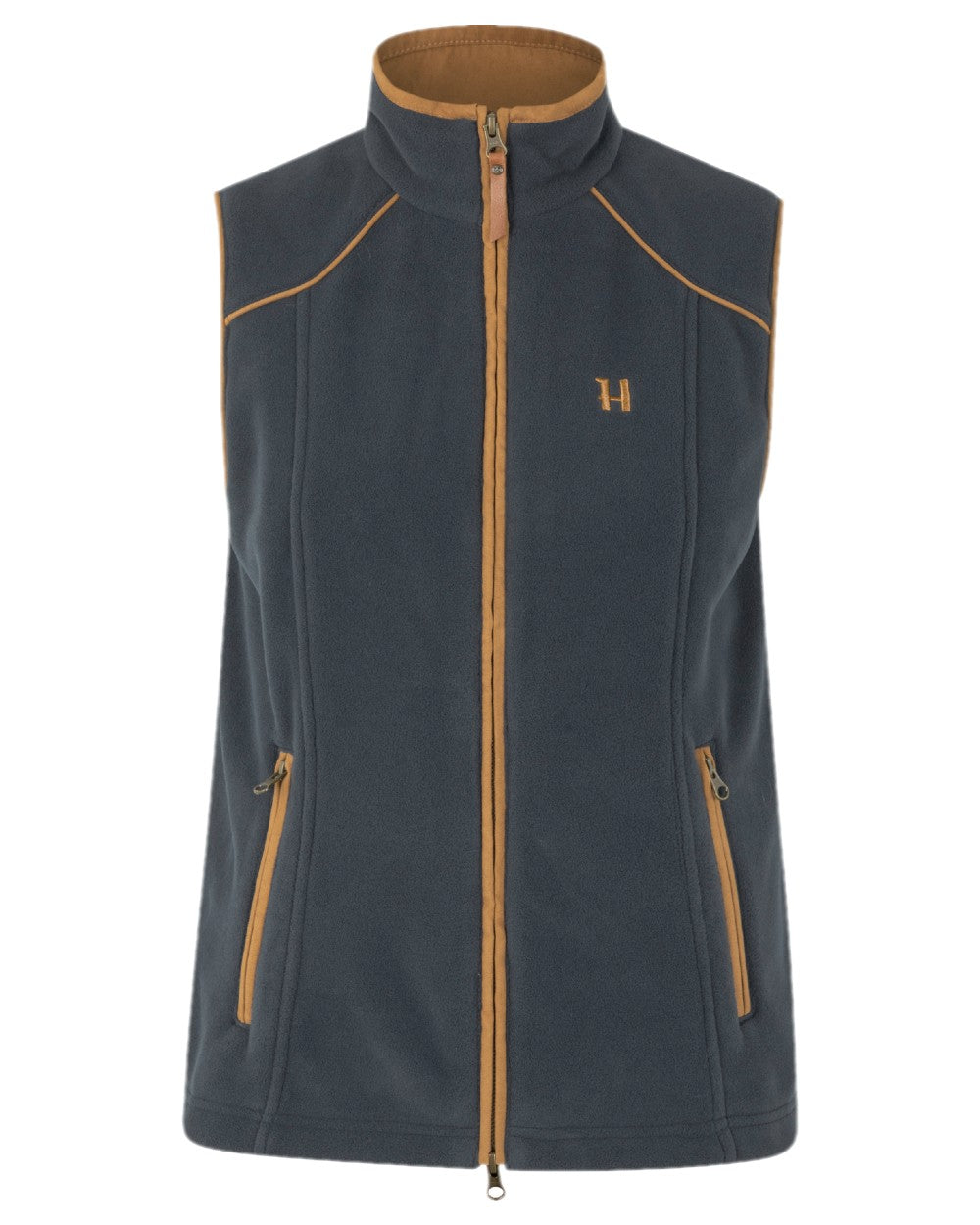 Dark Navy Coloured Harkila Womens Sandhem 200 Fleece Waistcoat on white background